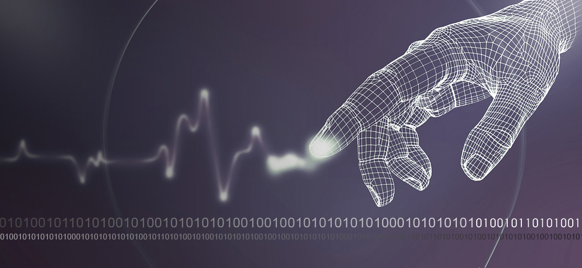 Graphic of a wireframed finger with wave-shaped lines coming out of the index finger